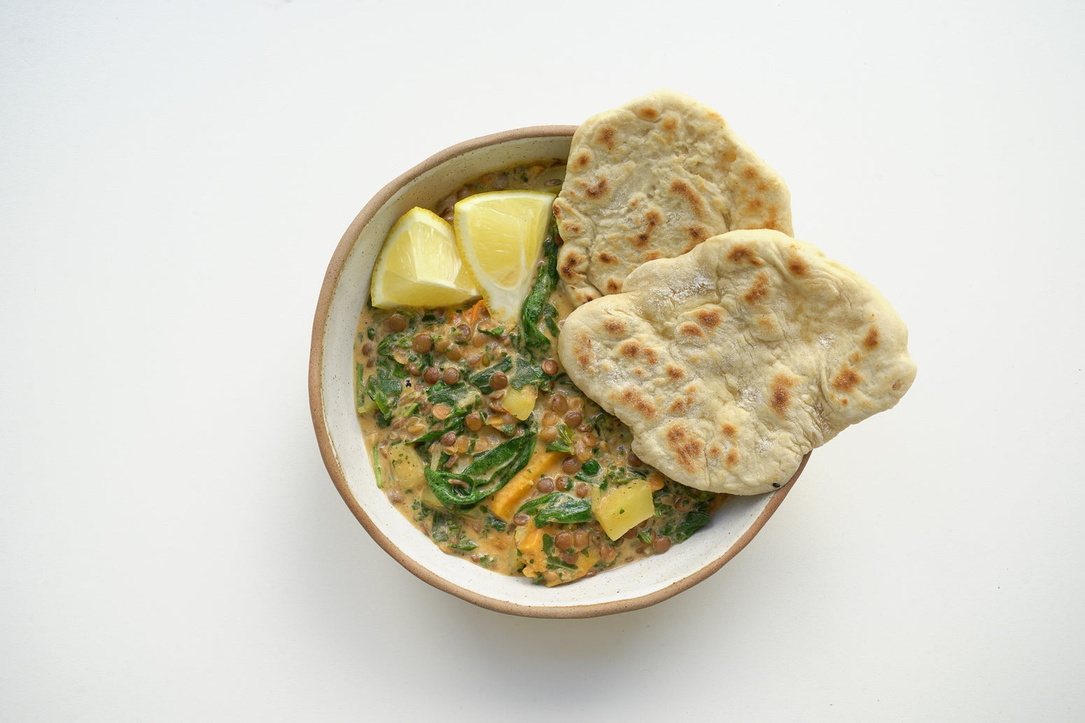 Dal with Naan Bread and Lemon